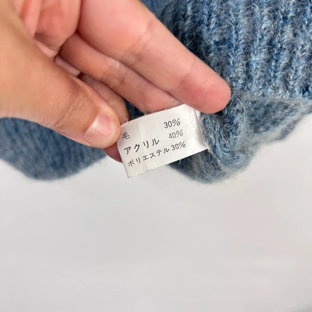 Vintage Wool Blend Tuxedo Cat Sweater Fuzzy Blue Novelty Kitsch Grandmacore